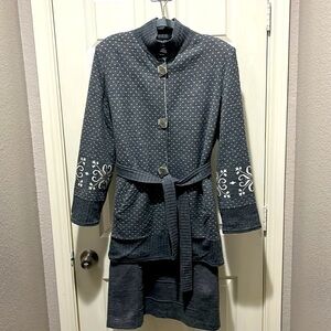 Linda Made in Italy Gray and White Wool Acrylic Long Sleeve Dress and Jacket